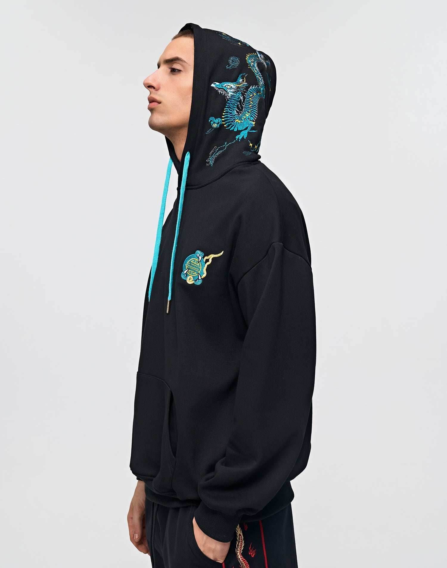 KH9000 Blue Dragon Embroidery Hoodie - Black / S