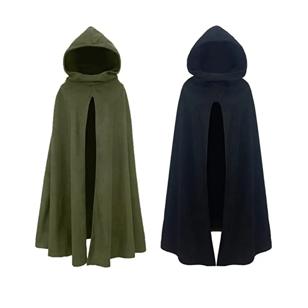 2023 Medieval Fashion Gothic Hooded Cloak For Men Women Black Green Sleeveless High Fork Coat Halloween Cosplay Costume Cape