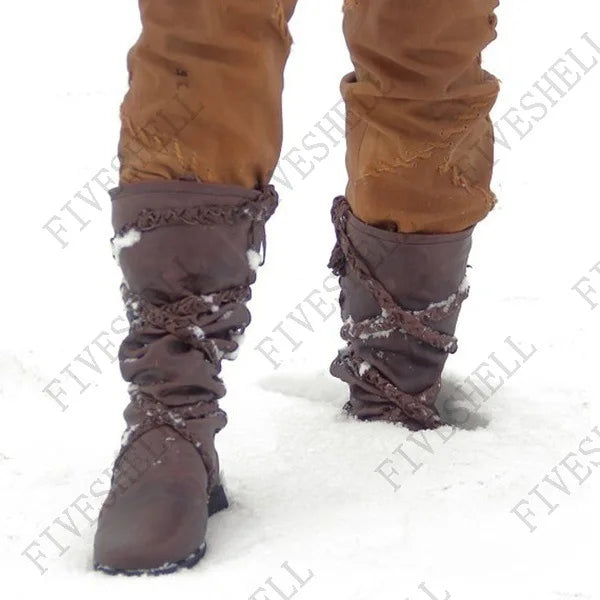 2023 Medieval Viking Pirate Costume Retro Men's Boots Halloween Cosplay Winter PU Boot Knight Women Bandage Gothic Shoes