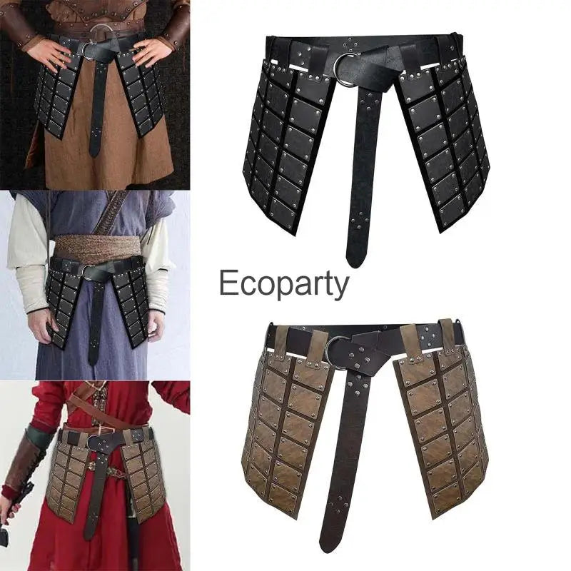 2023 Mens Medieval Pu Leather Thigh Armors Halloween Samurai Cosplay Costume Retro Knight Skirt Armor With Belt Larp Costumes