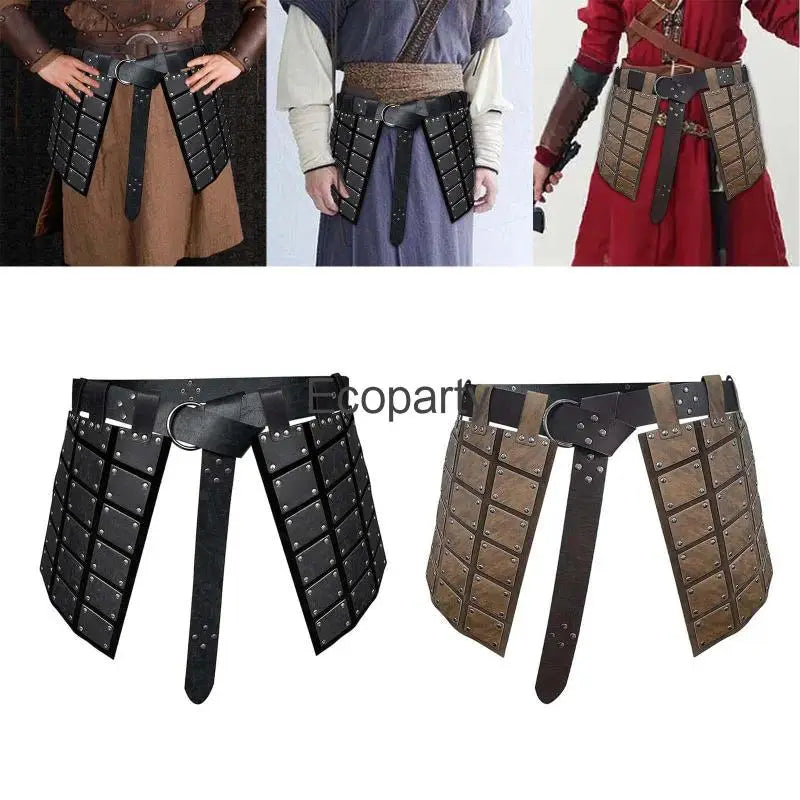 2023 Mens Medieval Pu Leather Thigh Armors Halloween Samurai Cosplay Costume Retro Knight Skirt Armor With Belt Larp Costumes