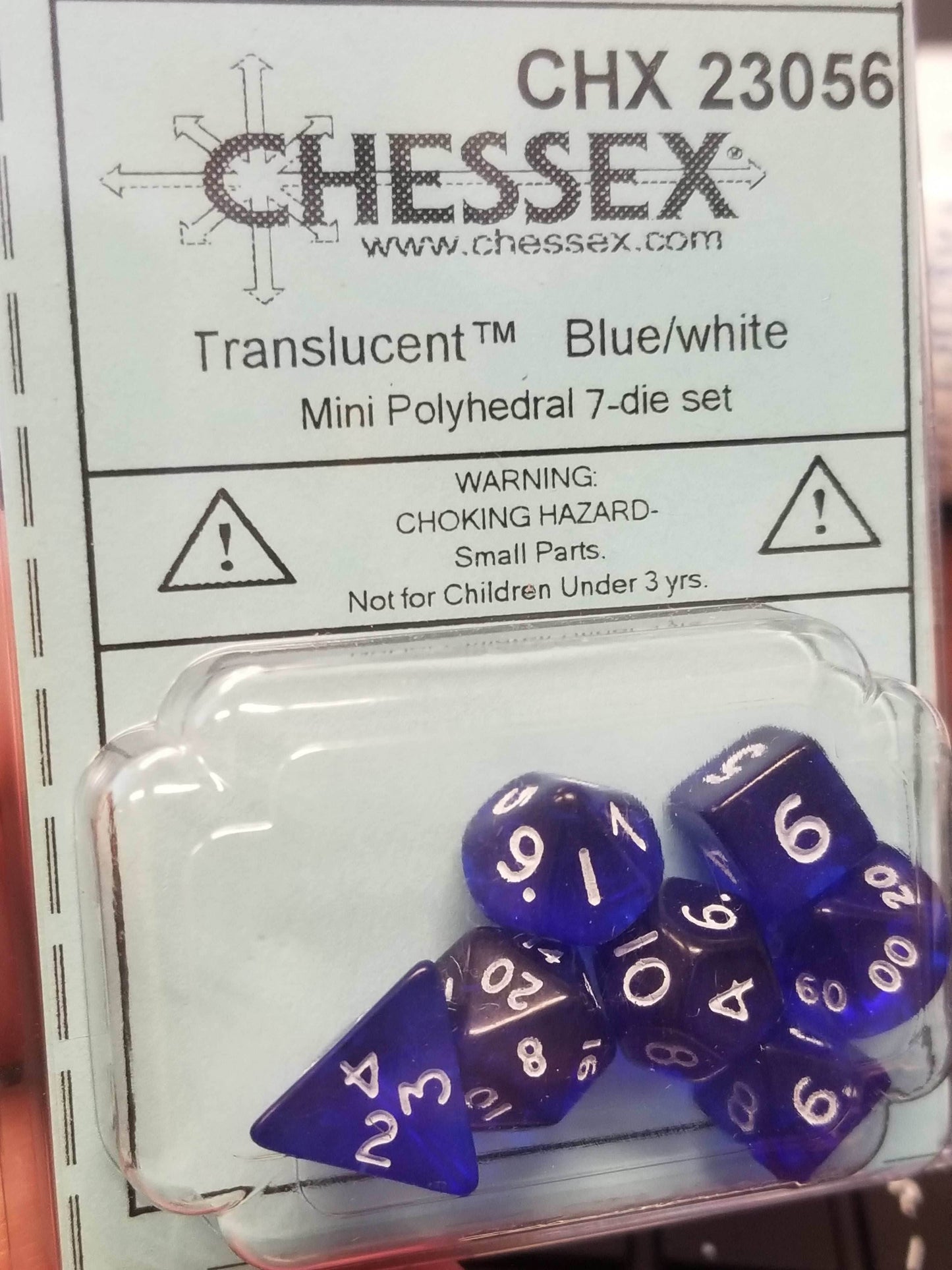 Chessex Translucent Blue w/ White Mini Polyhedral 7-die Set CHX 23056 OOP - 