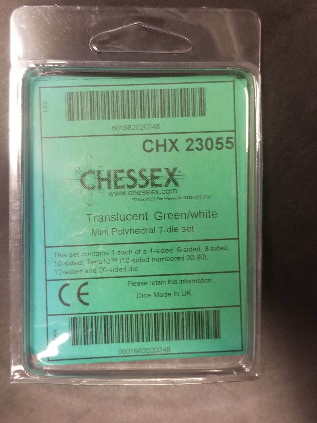 Chessex Translucent Green w/ White Mini Polyhedral 7-die Set CHX 23055 OOP - 