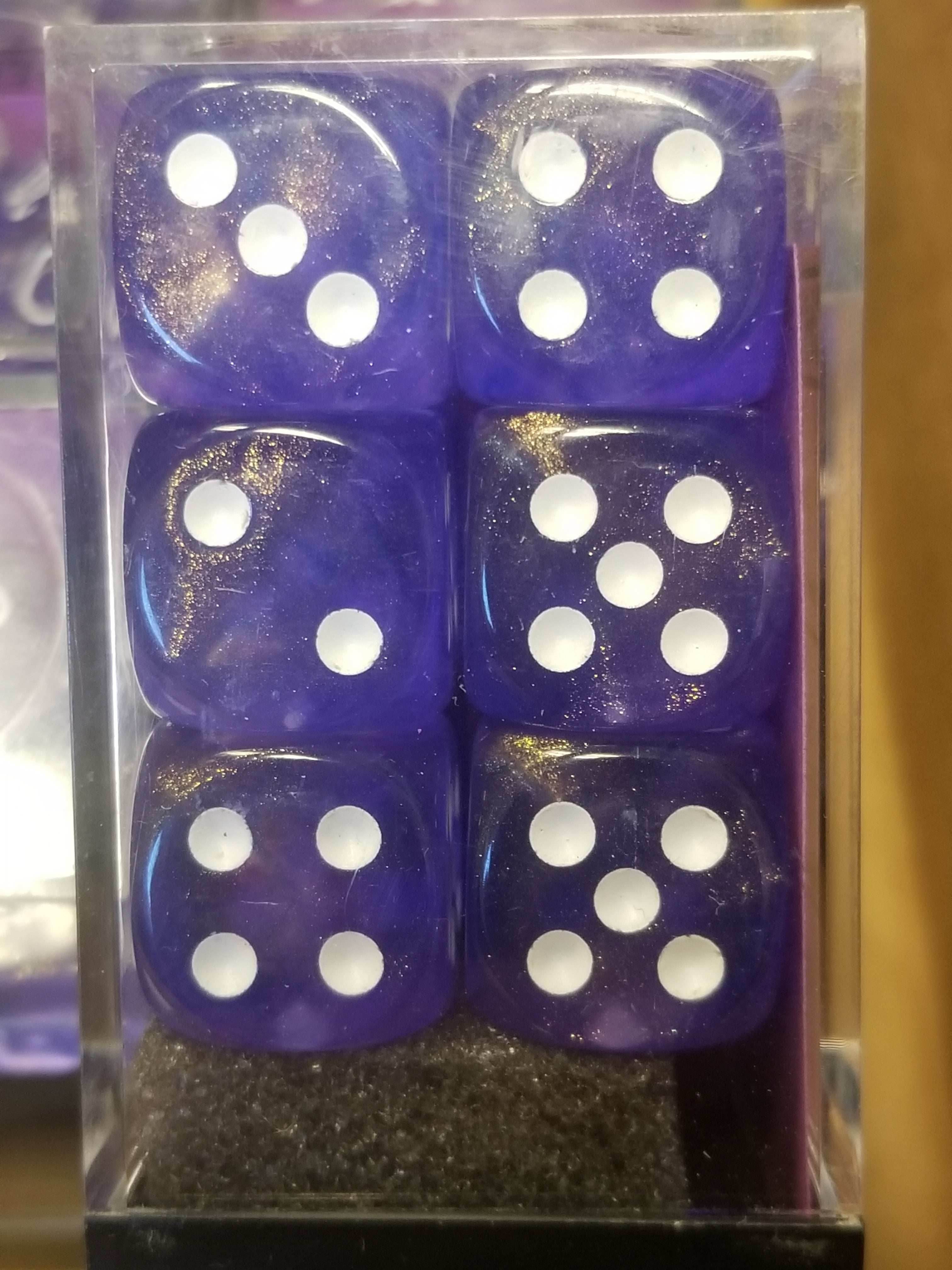 CHX 27607 16mm Block Borealis Purple w/ White Numbers Dice Set Chessex - 