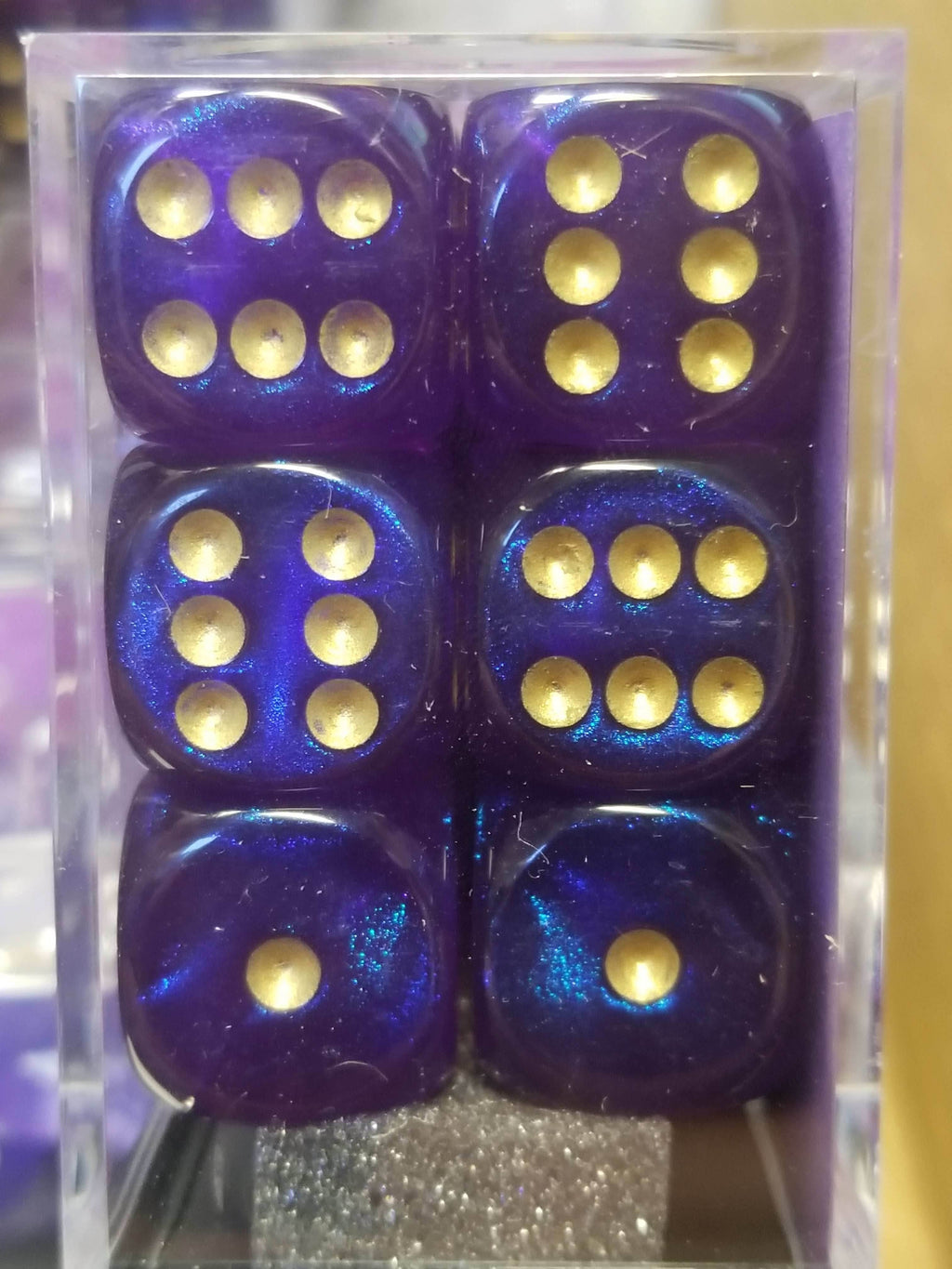 CHX 27667 16mm Block Borealis Royal Purple w/ Gold Numbers Dice Set Chessex - 