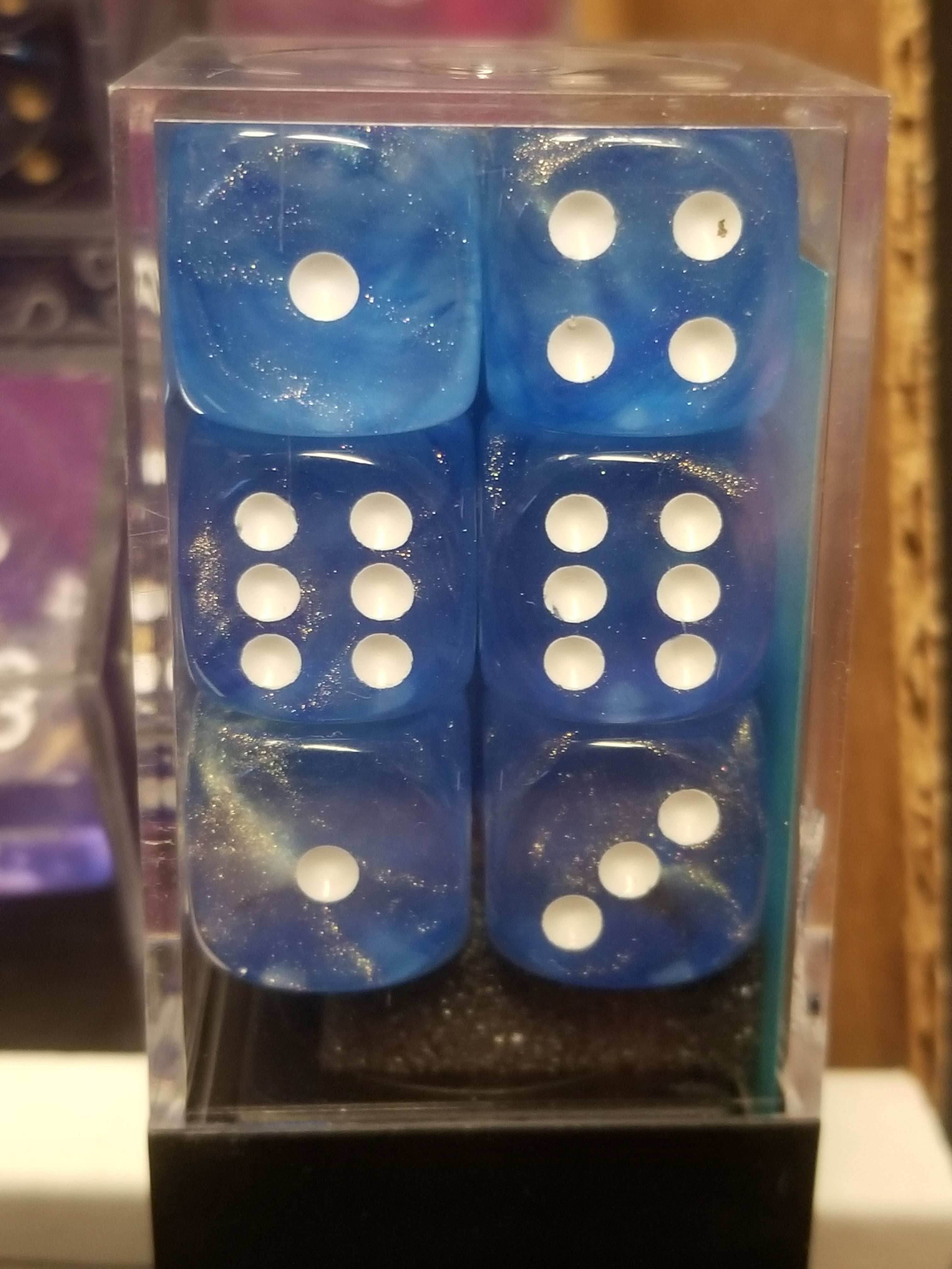 CHX 27626 16mm Block Borealis Sky Blue w/ White Pips Dice Set Chessex - 