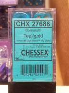 CHX 27686 16mm Block Borealis Teal w/ Gold Pips Dice Set Chessex - 