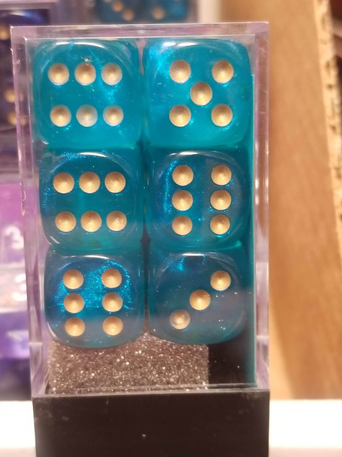 CHX 27686 16mm Block Borealis Teal w/ Gold Pips Dice Set Chessex - 