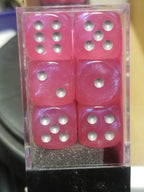 CHX 27604 16mm Block Borealis Pink w/ Silver Pips Dice Set Chessex - 