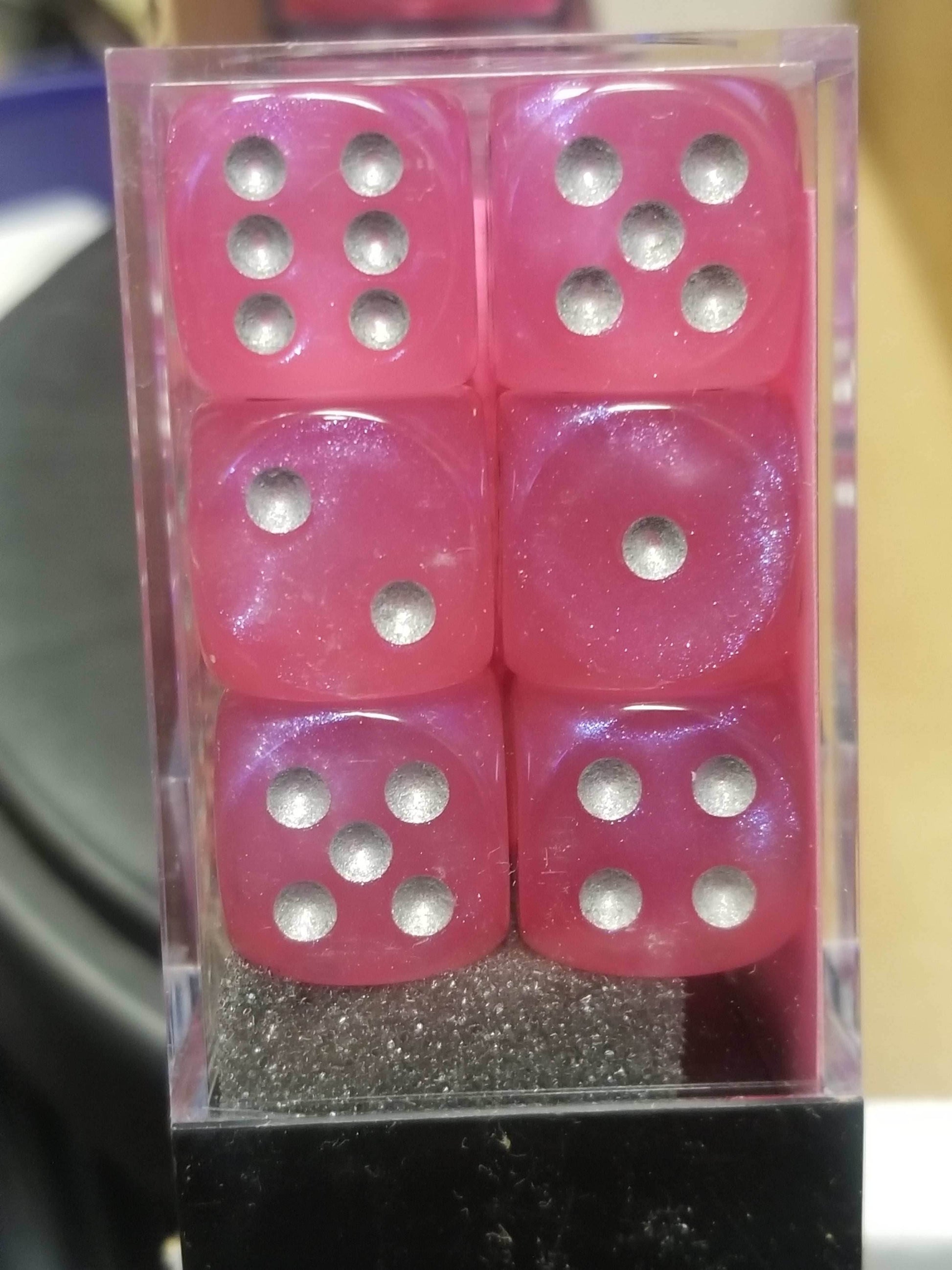 CHX 27604 16mm Block Borealis Pink w/ Silver Pips Dice Set Chessex - 