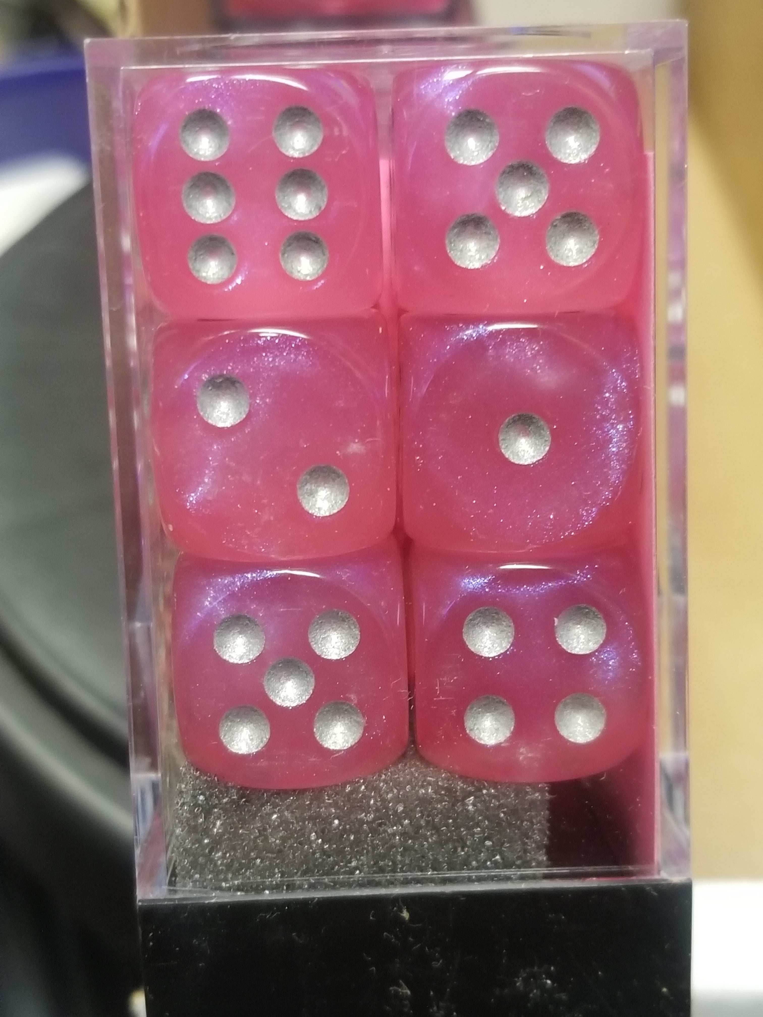 CHX 27604 16mm Block Borealis Pink w/ Silver Pips Dice Set Chessex - 