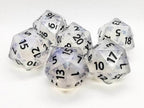 The Time Walker | Clear Glitter 34mm d20 CHONK RPG Dice Set w/Black - 