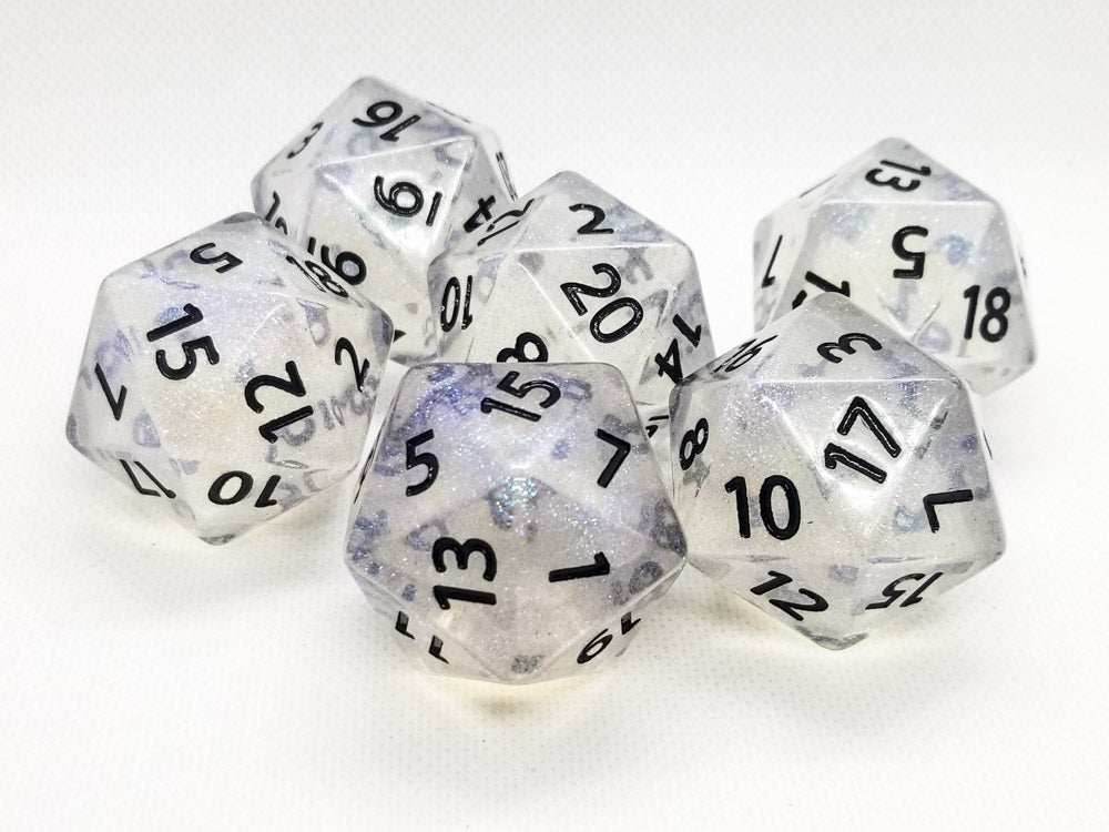 The Time Walker | Clear Glitter 34mm d20 CHONK RPG Dice Set w/Black - 