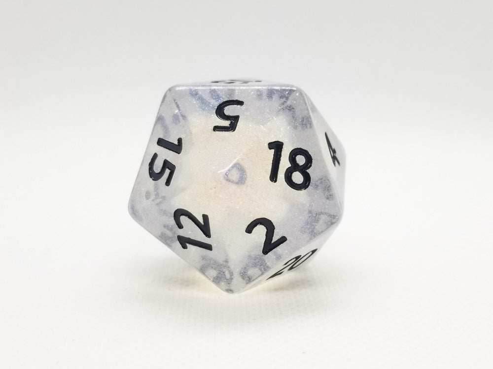 The Time Walker | Clear Glitter 34mm d20 CHONK RPG Dice Set w/Black - 