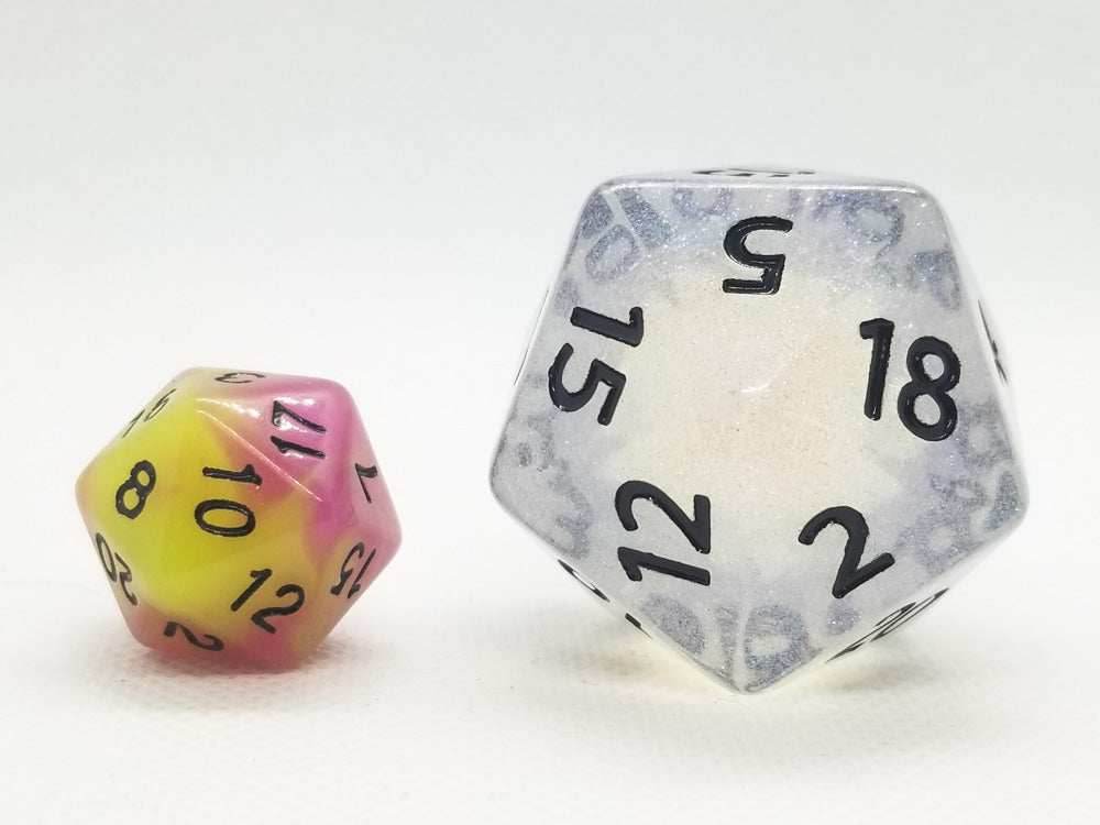 The Time Walker | Clear Glitter 34mm d20 CHONK RPG Dice Set w/Black - 