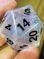 The Time Walker | Clear Glitter 34mm d20 CHONK RPG Dice Set w/Black - 