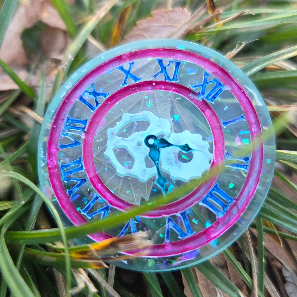 'Biding Time' Individual Clock Gears Steampunk Handmade Resin D2 Gaming TTRPG Chance Flip