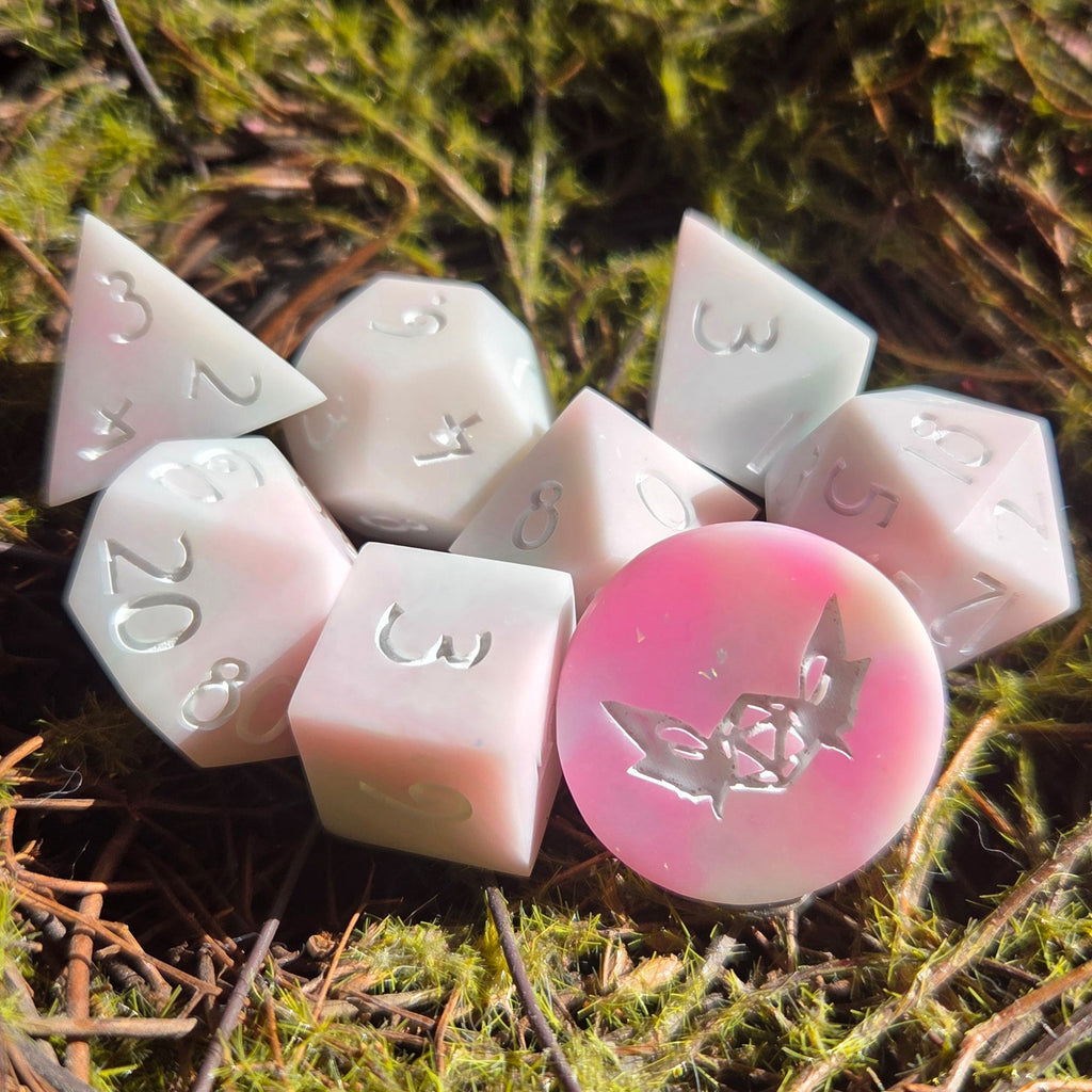 'Frosted Pastels' Rainbow Pastel Glow in the Dark Handmade Resin TTRPG Gaming Dice Set