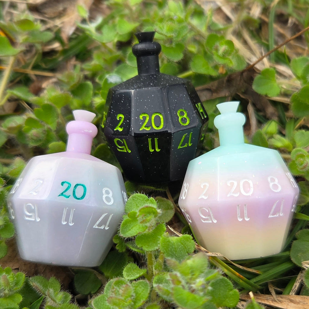 Individual Potion Bottle Alternative Shaped Functional TTRPG Handmade Resin D20 Gaming Dice Glow in the Dark