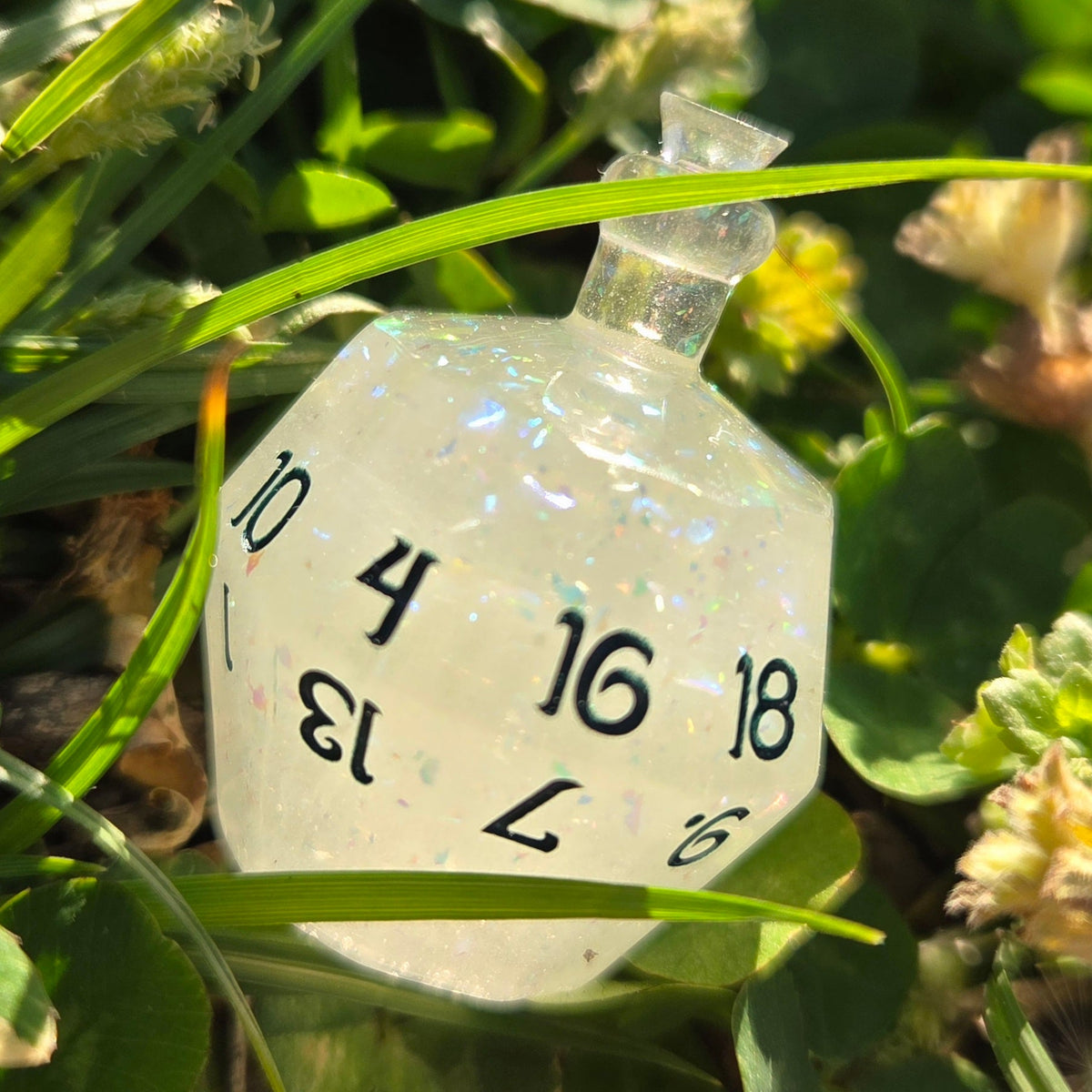 Individual Potion Bottle Alternative Shaped Functional TTRPG Handmade Resin D20 Gaming Dice Glow in the Dark