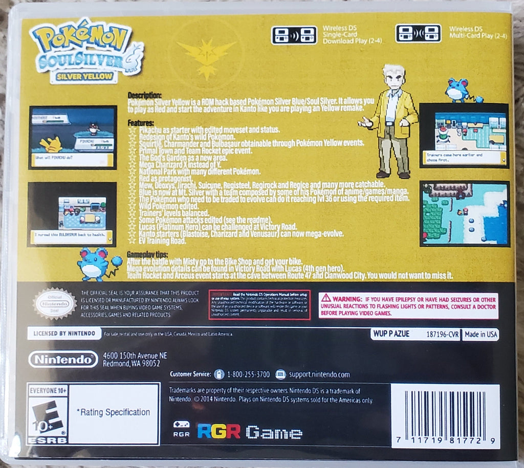 Pokemon SoulSilver Silver Yellow NDS Nintendo DS ROM Hack Video Game