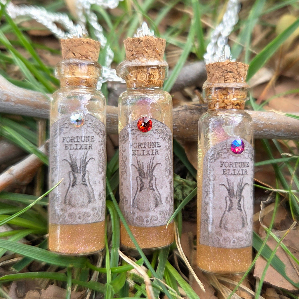 'Fortune Elixir' Individual Handmade Colorshifting Liquid Potion Bottle Necklaces with Swarovski Crystals