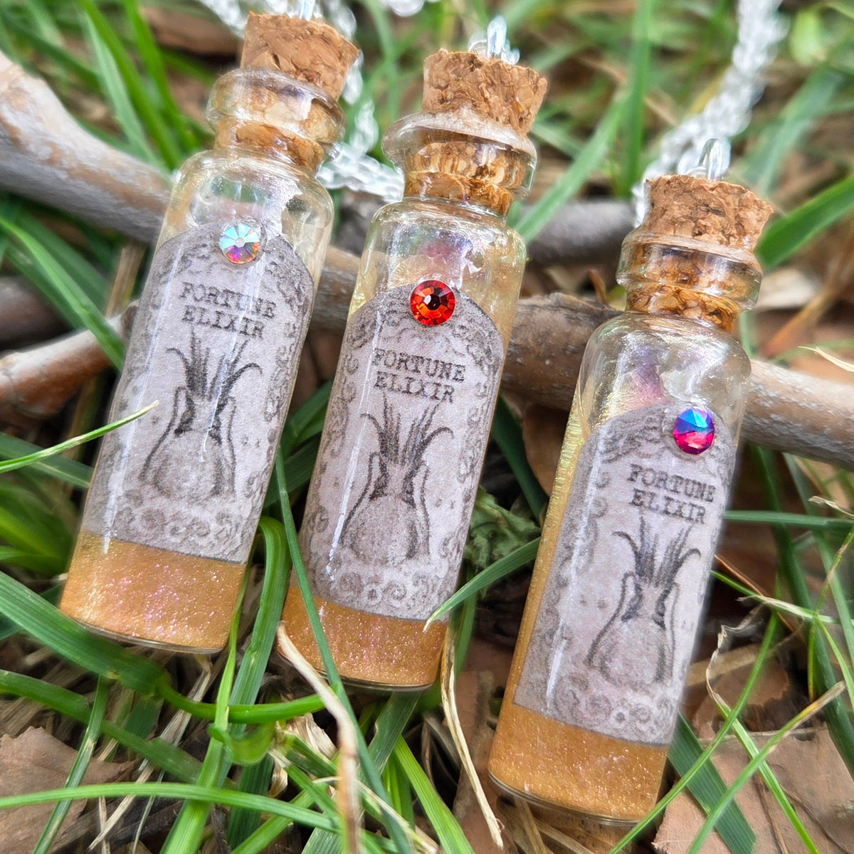 'Fortune Elixir' Individual Handmade Colorshifting Liquid Potion Bottle Necklaces with Swarovski Crystals