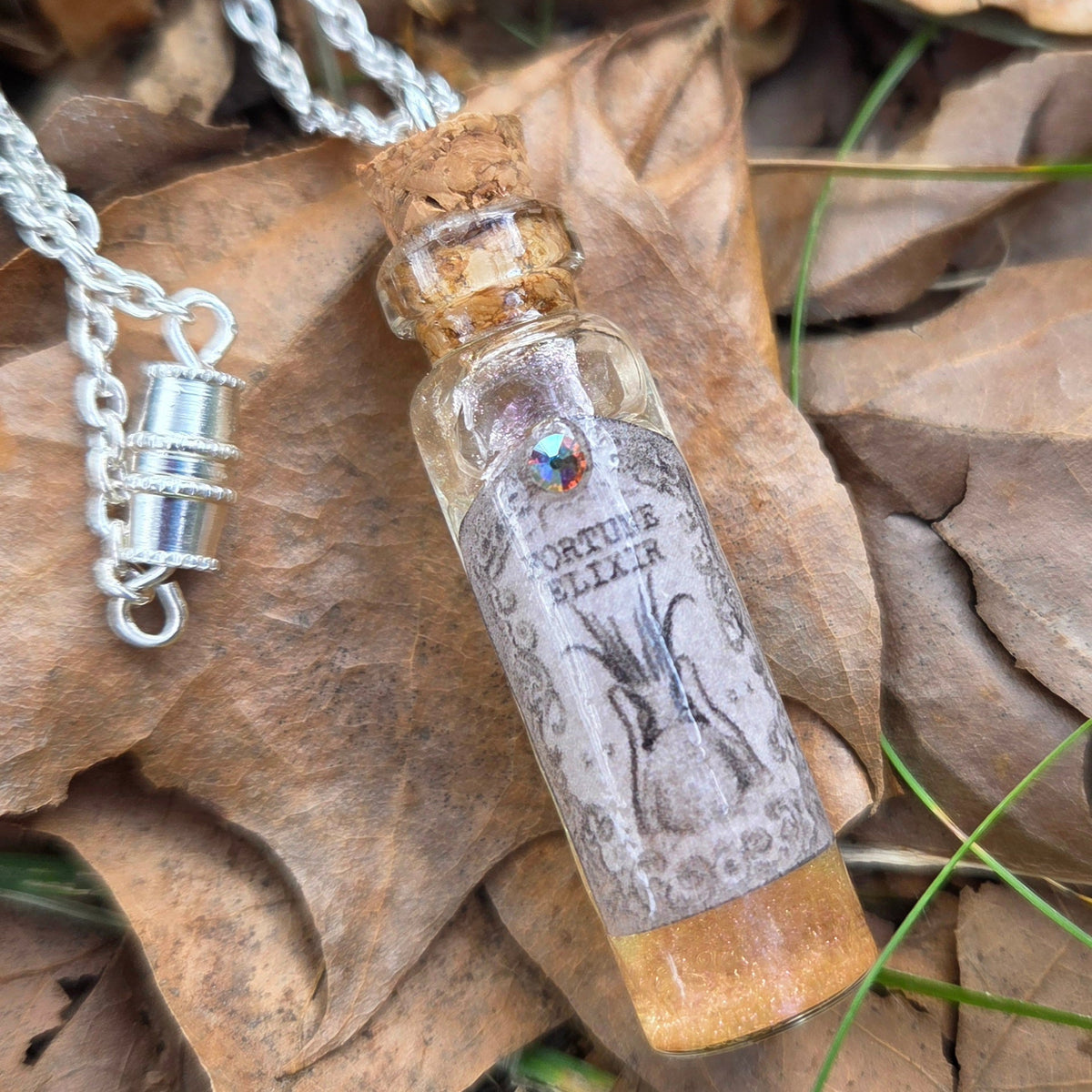 'Fortune Elixir' Individual Handmade Colorshifting Liquid Potion Bottle Necklaces with Swarovski Crystals