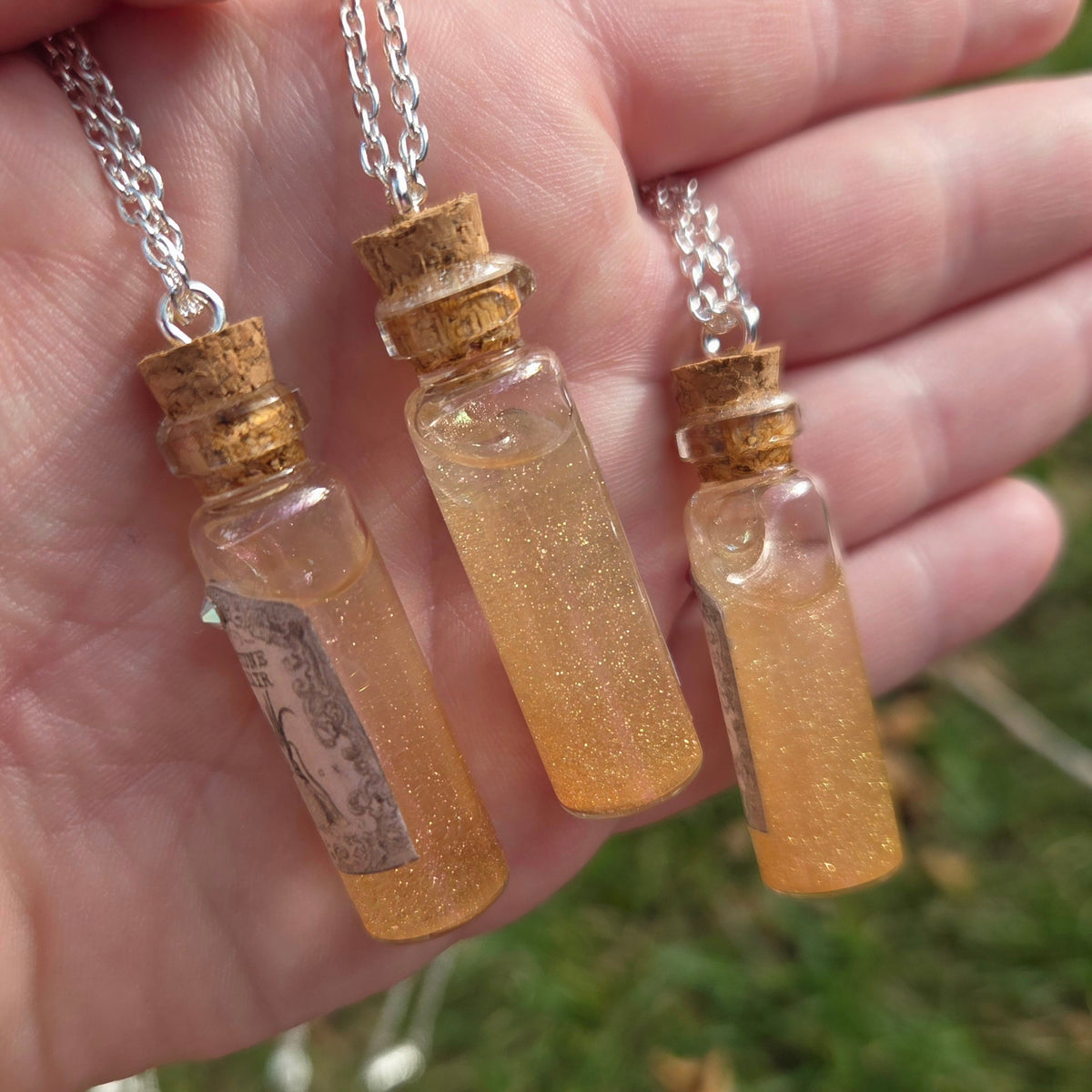 'Fortune Elixir' Individual Handmade Colorshifting Liquid Potion Bottle Necklaces with Swarovski Crystals