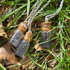 'Ancient Beetle' Individual Handmade Black Glittery Mini Liquid Potion Bottle Necklaces