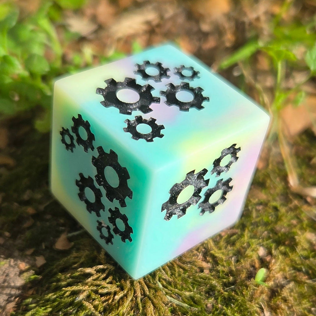 'Grinding Gears' Individual Oversized Handmade Resin Steampunk Gears TTRPG Polyhedral 20mm Gaming Dice