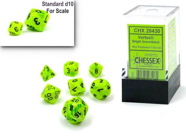 Vortex® Mini-Polyhedral Bright Green/black 7-Die Set (Mini Poly Release 1) - 