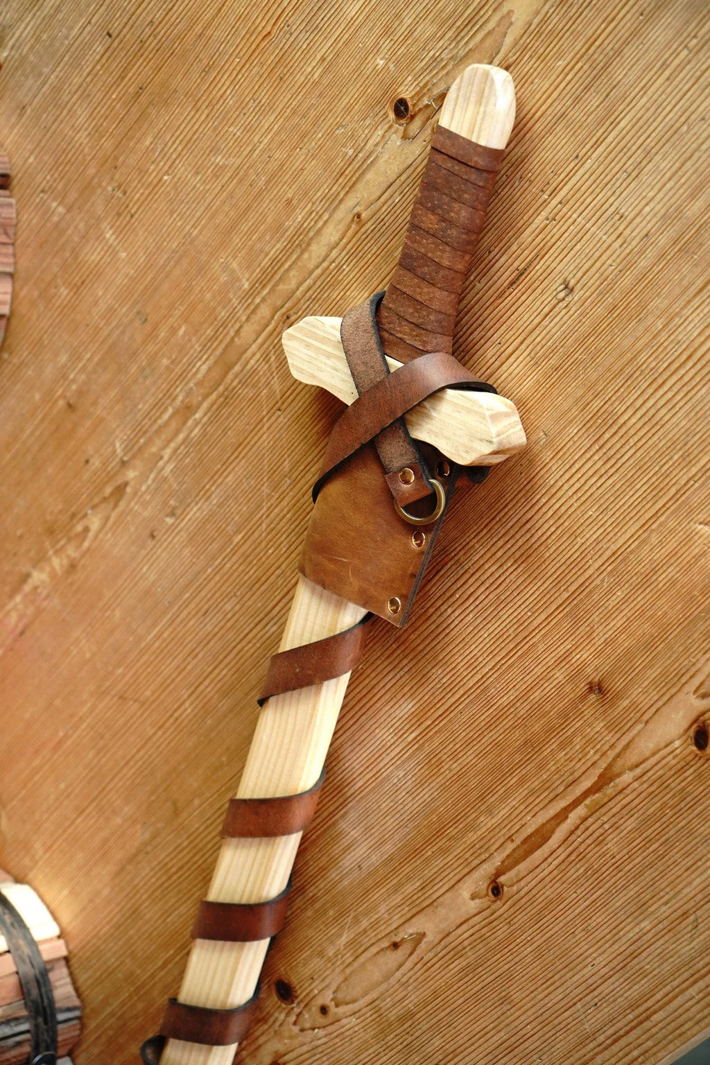 Sturdy Pinewood Sword With Handle Wrap and Belt/Sheath