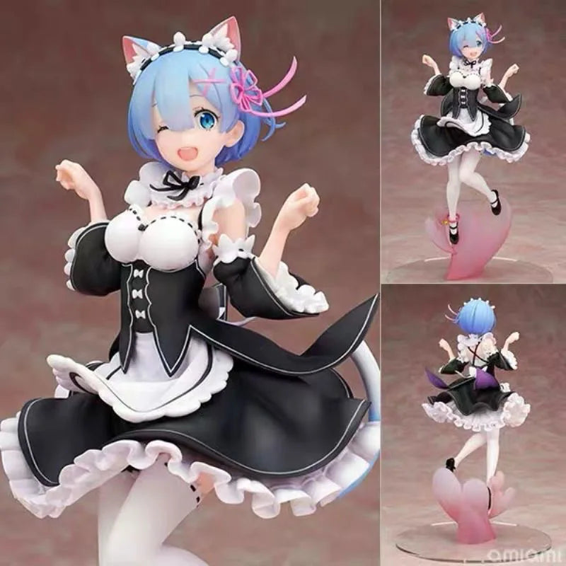 21cm Maid Blue Hair Cat ears Cute girl skirt Anime Girl Figure Action Figure Adult Collectible Model Doll