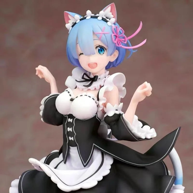 21cm Maid Blue Hair Cat ears Cute girl skirt Anime Girl Figure Action Figure Adult Collectible Model Doll