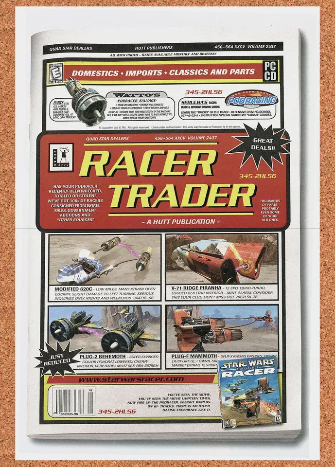 1999 Star Wars Episode I Racer PC Original Ad