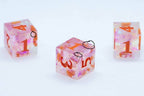 Nectar Sharp Edge Resin d6-Dice (Clear Shimmer w/ Orange Numbers) [subtle imperfection] - 