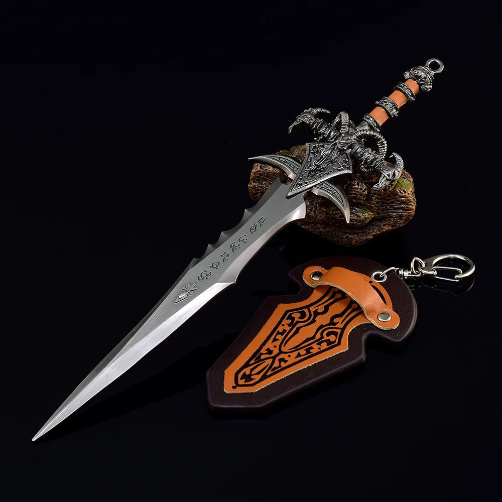 22CM Frostmourne Sheep Head Sword Keychain Gifts for Men Teens Game Fan Metal Swords Keyring Cosplay Accessories Ornaments