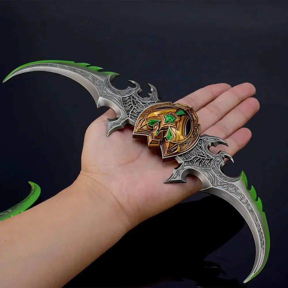 22cm Warglaive of Azzinoth Weapon Set Keychain Game Peripheral Illidan Stormrage Metal Weapon Model Collection Equipment Gifts