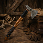 23" Handmade Viking Axe | Damascus Steel Blade with Leather Grip