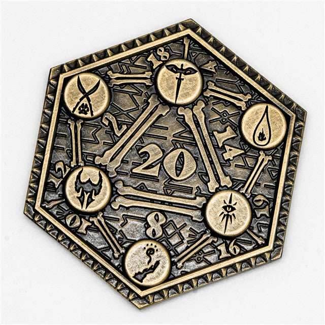 Classes Theme Bronze Color d2 Coin Shaped like d20 Color Challenge Coin - 