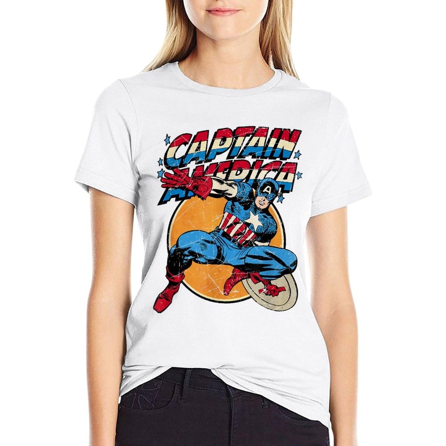 Marvel Avengers Vintage Captain America Avengers Comic  Oversized Silhouette T-Shirt