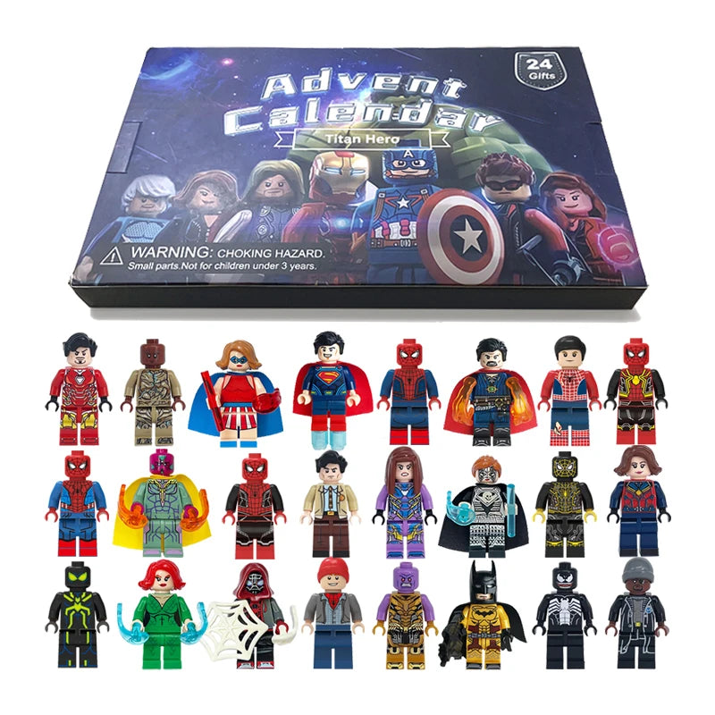 24pcs Marvel Figure Christmas Advent Calendar Box Disney Mini Q Version Hulk Anime Figure Spiderman Iron Man Kids Toys