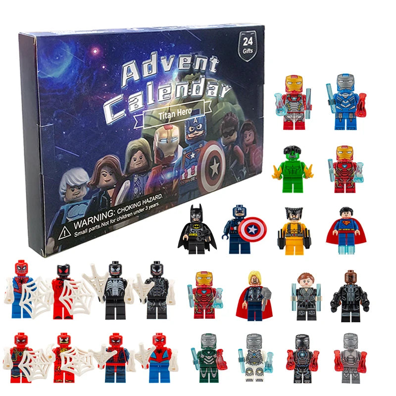 24pcs Marvel Figure Christmas Advent Calendar Box Disney Mini Q Version Hulk Anime Figure Spiderman Iron Man Kids Toys