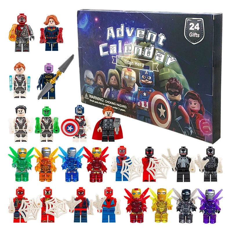 24pcs Marvel Figure Christmas Advent Calendar Box Disney Mini Q Version Hulk Anime Figure Spiderman Iron Man Kids Toys