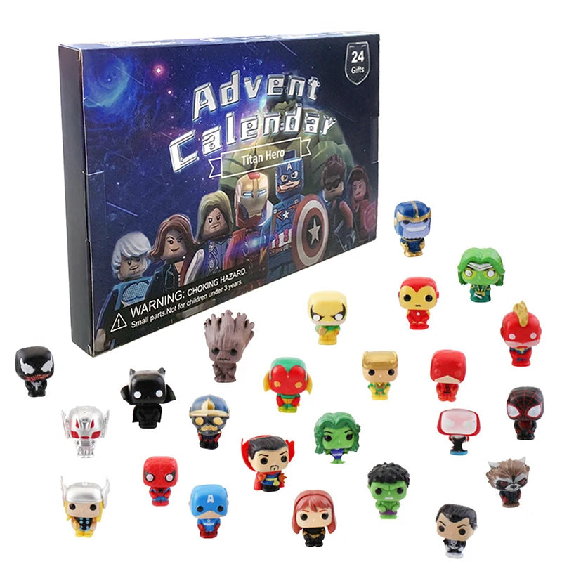 24pcs Marvel Figure Christmas Advent Calendar Box Disney Mini Q Version Hulk Anime Figure Spiderman Iron Man Kids Toys