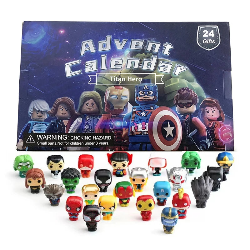 24pcs Marvel Figure Christmas Advent Calendar Box Disney Mini Q Version Hulk Anime Figure Spiderman Iron Man Kids Toys