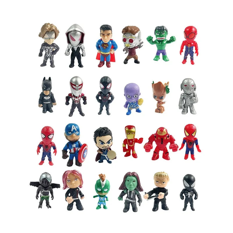 24pcs Marvel Figure Christmas Advent Calendar Box Disney Mini Q Version Hulk Anime Figure Spiderman Iron Man Kids Toys