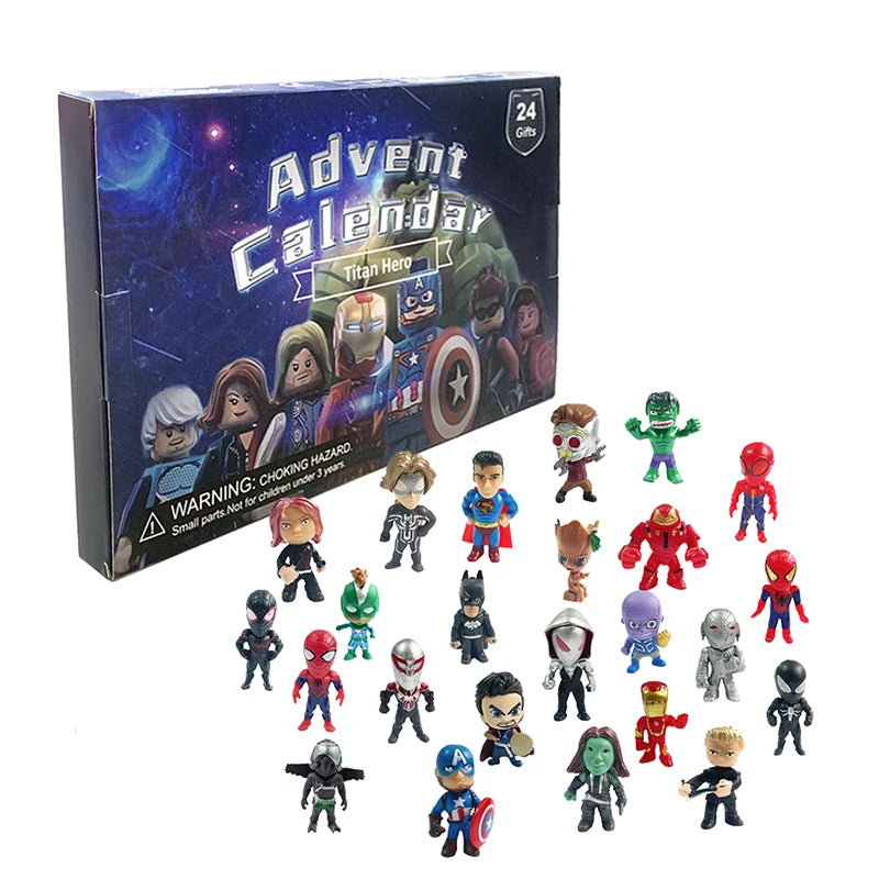 24pcs Marvel Figure Christmas Advent Calendar Box Disney Mini Q Version Hulk Anime Figure Spiderman Iron Man Kids Toys