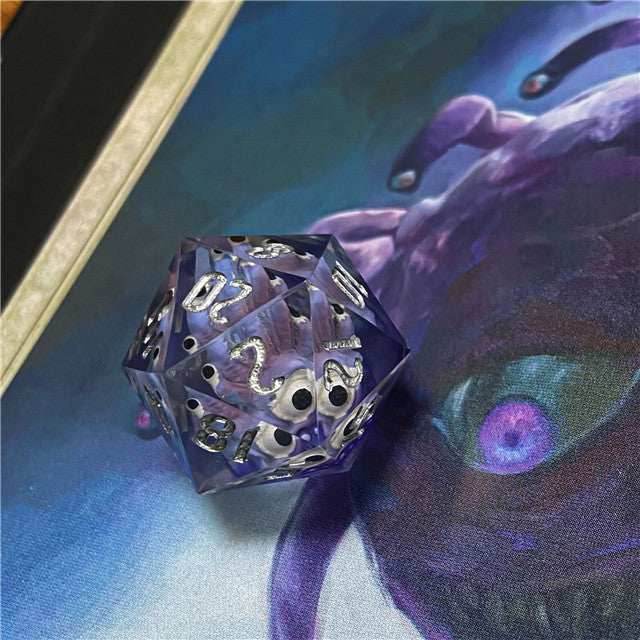 Purple Beholder 22mm D20 DND Roll a D20 Dice Handmade Sharp Resin - 